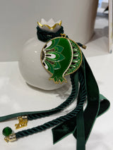 White Ceramic Pomegranate - Medium -White  with Green and Gold Gouri