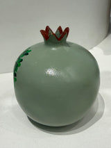 Greek Handmade Ceramic Pomegranate - Medium - Sage Green with Greek Villas