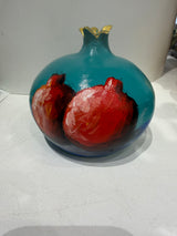Greek Handmade Ceramic Pomegranate - Large - Teal with Pomegranates