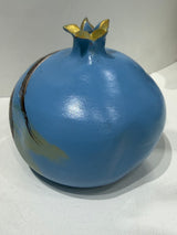 Greek Handmade Ceramic Pomegranate - Large - Light Blue with Pomegranates