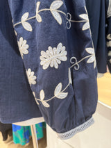 Greek Embroidered Blouse - Blue with White Embroidery