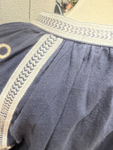 Greek Embroidered Blouse - Blue with White Embroidery