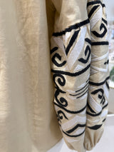 Greek Embroidered Blouse - Beige with Black/White Embroidery