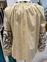 Greek Embroidered Blouse - Beige with Black/White Embroidery