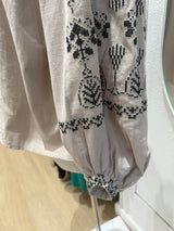 Greek Embroidered Blouse - Natural with Black/White Embroidery