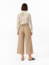 Drawstring Waist Wide Leg Linen Pants - Beach Sand