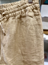 Drawstring Waist Wide Leg Linen Pants - Beach Sand