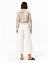 Drawstring Waist Wide Leg Linen Pants - White