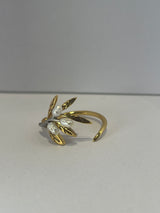 925 Sterling Silver 18kt Gold Plated Olive Branch Ring with Freshwater Pearls -Silver branch Detail