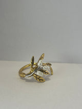 925 Sterling Silver 18kt Gold Plated Olive Branch Ring with Freshwater Pearls -Silver branch Detail