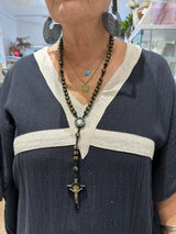Large Black Rosary with Gold Cross Detail