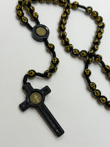 Large Black Rosary with Gold Cross Detail