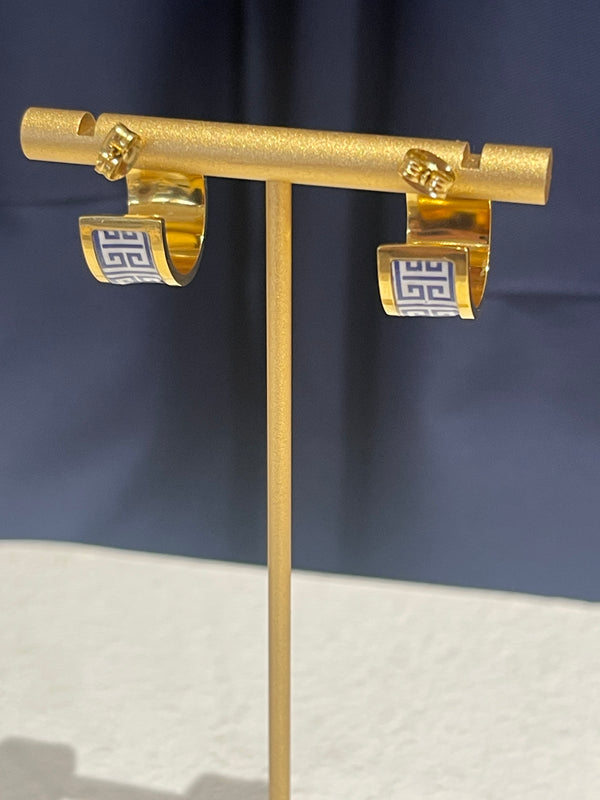 Greek -  Blue Meander Earrings