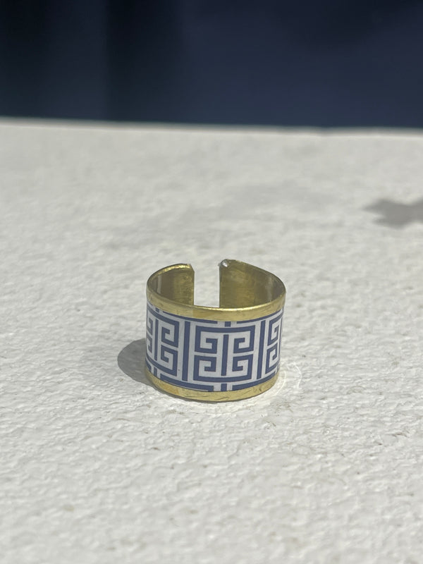 Greek ring Blue Meander