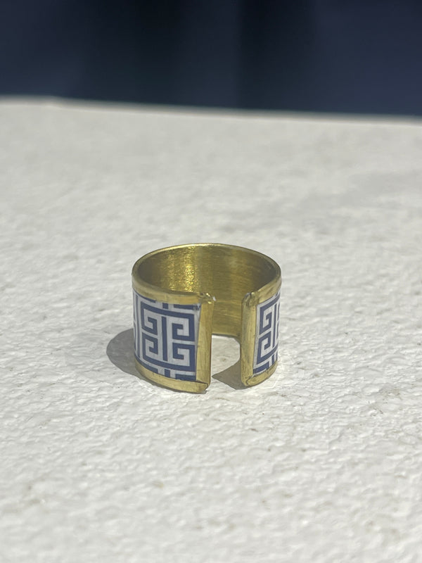 Greek ring Blue Meander