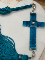 Long Blue Glass Cross Gouri (Good Luck Charm)