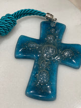 Short Blue Glass Cross Gouri (Good Luck Charm)