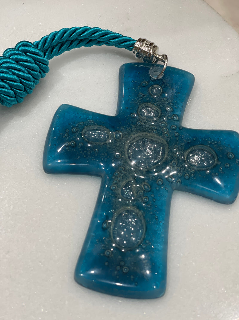 Short Blue Glass Cross Gouri (Good Luck Charm)