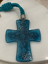 Short Blue Glass Cross Gouri (Good Luck Charm)