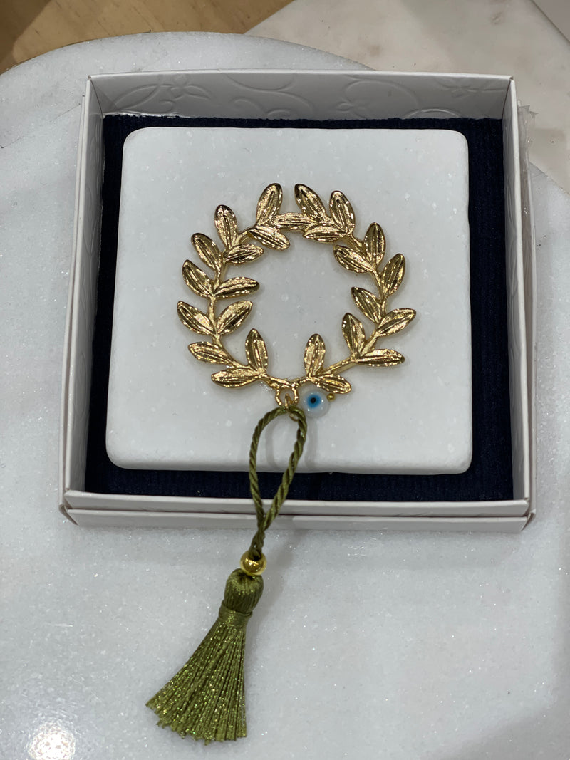 Gold Wreath on Greek Marble - Paperweight (Good Luck Charm)