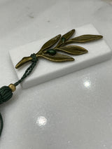 Bronze Olive Branch on Greek Marble - Paperweight (Good Luck Charm)