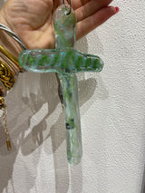 Hand made Glass Icon of Jesus On the Cross - Green