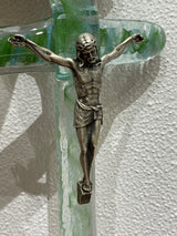 Hand made Glass Icon of Jesus On the Cross - Green