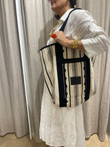 Greek Large Black and Cream Stripes Tote Bag by Aggel