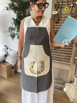 Greek Cotton Olive Wreath Apron -Navy Check