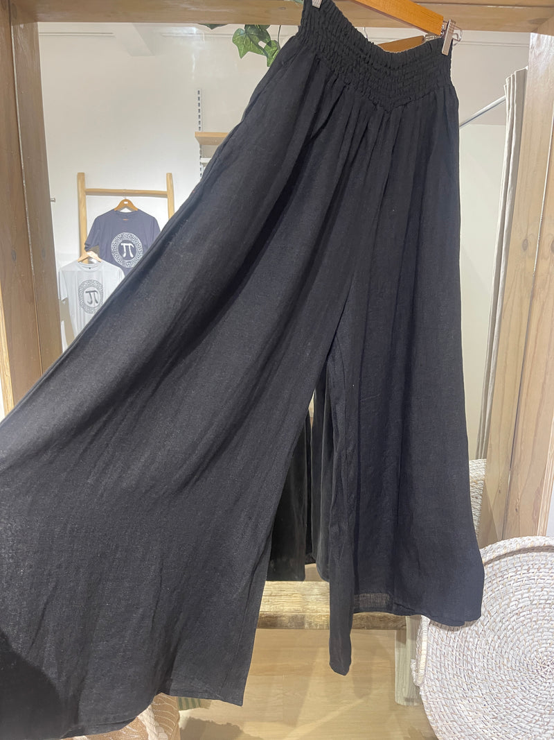 Wide Leg Linen Pants -Black