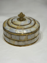 Large Mother of Pearl brass religious canister