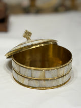 Large Mother of Pearl brass religious canister