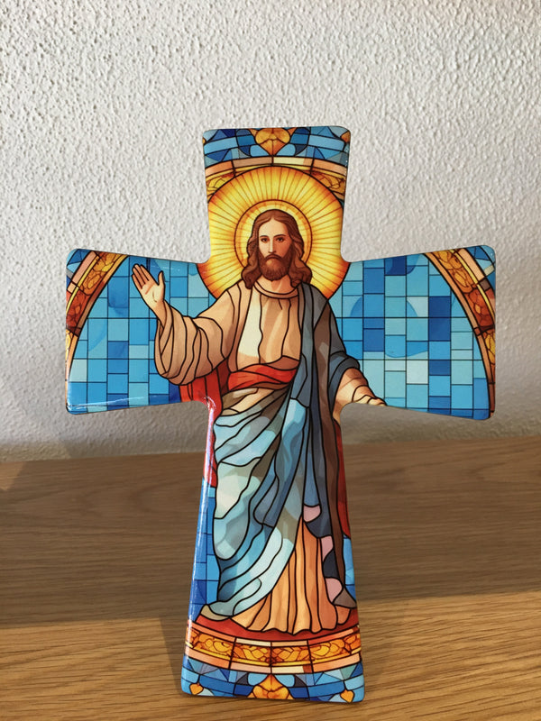 Ceramic Standing Cross - Jesus Christ