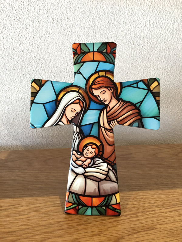 Ceramic Cross Jesus, Mary and Joseph