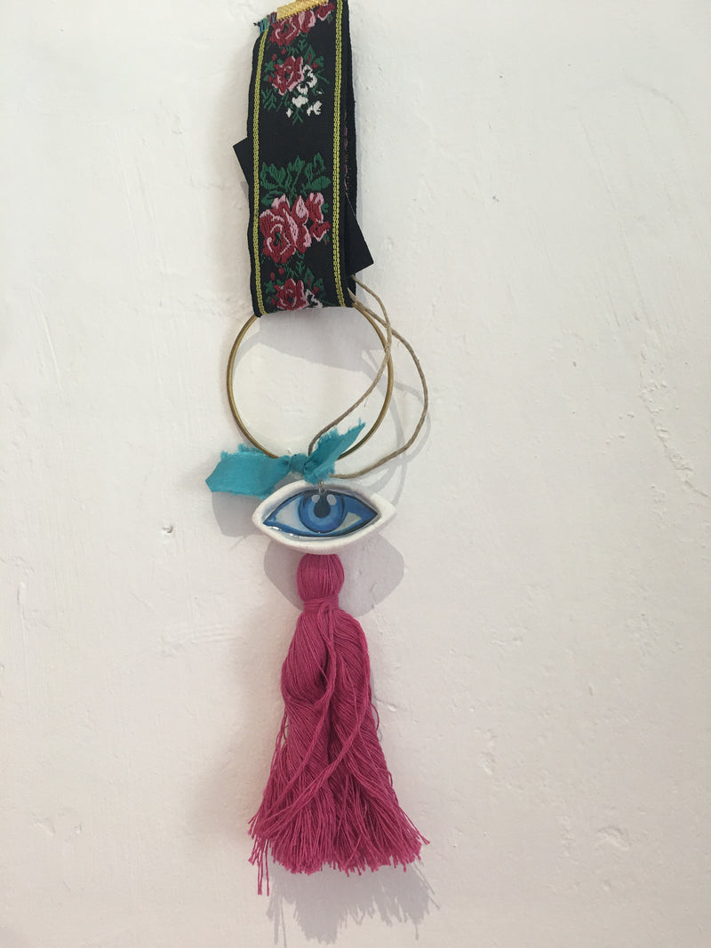 Greek Mati Charm - Pink Tassel