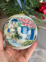 Santorini Hand Painted Glass Bauble