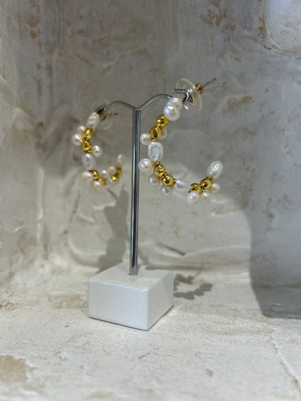 Irena Pearl and Hematite Stone Earrings by Iosifina