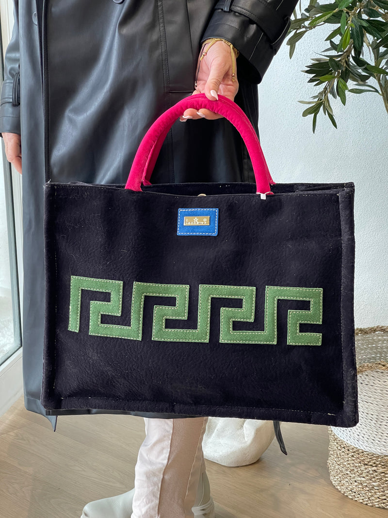 Atlanta Tote Handbag by Iosifina in Black/Pink and Green