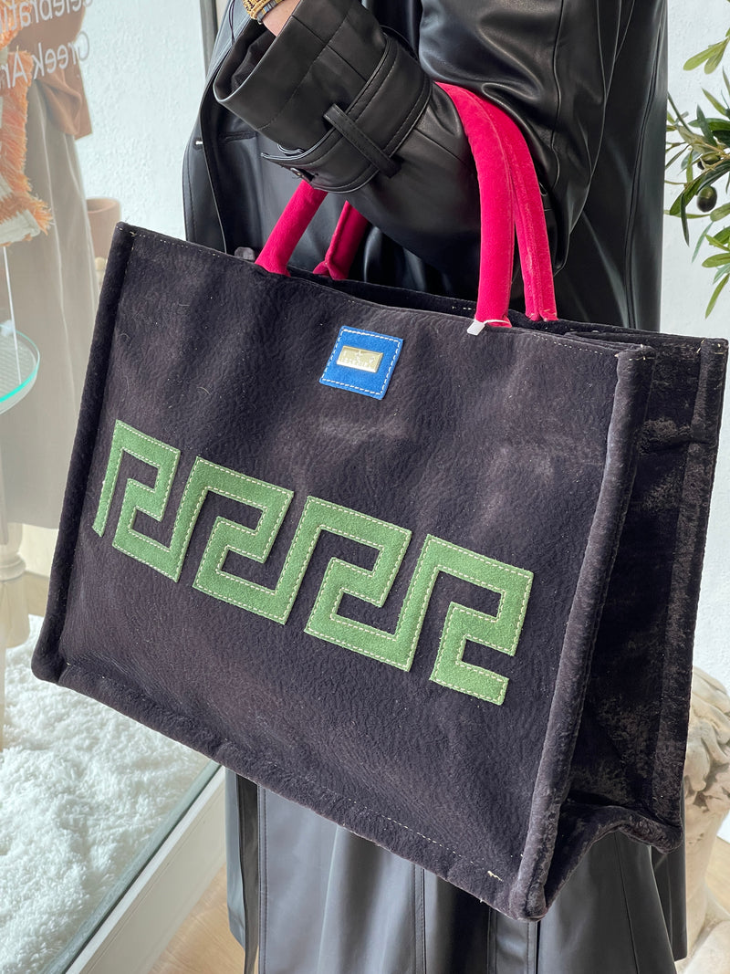 Atlanta Tote Handbag by Iosifina in Black/Pink and Green