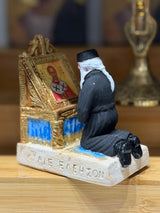 Praying Orthodox Priest in front of  Saint  Nicholas Icon - Miniature Figurine