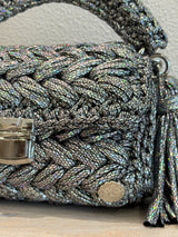 [PRE-ORDER] Miss Polyplexi - LIMITED EDITION Seville Iridescent Silver Snake Print Crochet Crossbody Bag