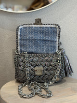 [PRE-ORDER] Miss Polyplexi - LIMITED EDITION Seville Iridescent Silver Snake Print Crochet Crossbody Bag