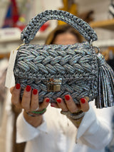 [PRE-ORDER] Miss Polyplexi - LIMITED EDITION Seville Iridescent Silver Snake Print Crochet Crossbody Bag