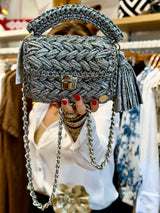 [PRE-ORDER] Miss Polyplexi - LIMITED EDITION Seville Iridescent Silver Snake Print Crochet Crossbody Bag