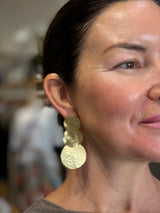 Triple Round Disc Drop Earrings - Gold