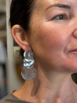Triple Round Disc Drop Earrings - Silver