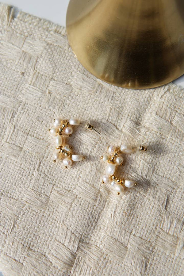 Irena Pearl and Hematite Stone Earrings by Iosifina