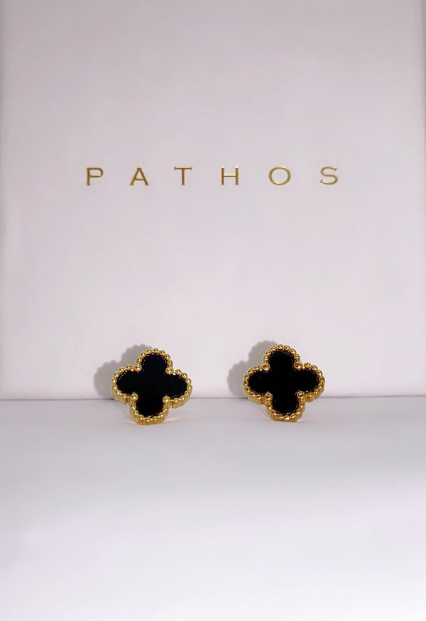 Santorini Gold Clover Earrings - Black