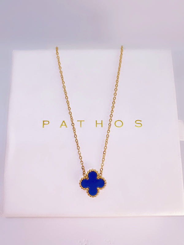 Santorini Gold Clover Necklace - Blue