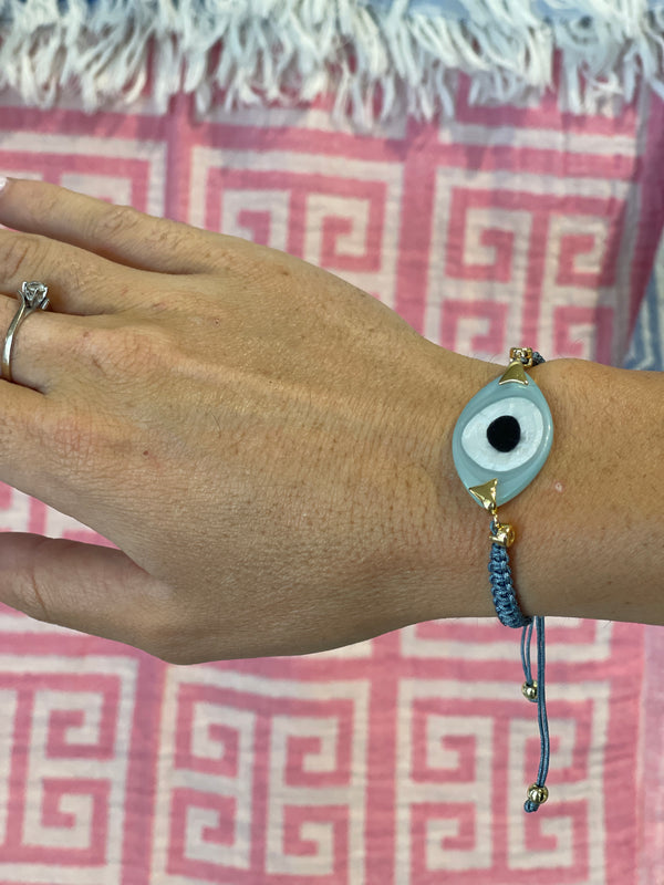 Blue Adjustable Cotton Bracelet with Resin Mati Eye